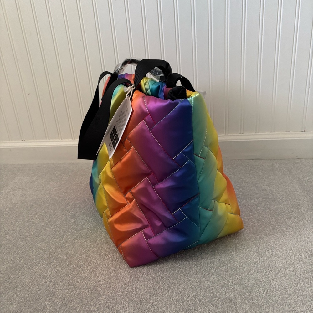 Kurt Geiger Quilted Nylon Large Shopper Rainbow Tote Shoulder Bag Rare - Picture 4 of 9